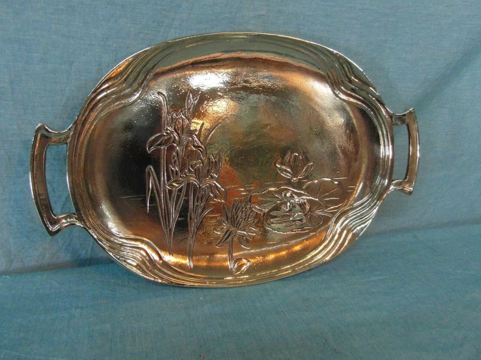 Tablett Servierhilfe Jugendstil Messing Schale Schwanmarke Frosch Austria 15c5 - Bild 2 von 4