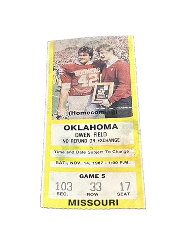 1987 OKLAHOMA SOONERS vs MISSOURI TIGERS Football Ticket Stub 14.11.1987 - Bild 1 von 4