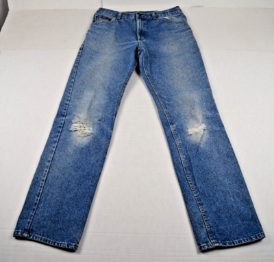 Vintage Lee Jeans 34 x 34 (32 x 33) 80s Blue Straight Leg Knee