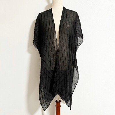 NEW Coco & Carmen Diamond Woven Kimono Coverup Black One Size 