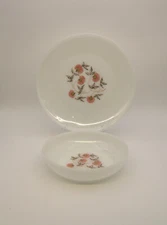 Pink Fleurette Dinner Plate and Bowl - 2 pc. Vintage Fire King 1950s