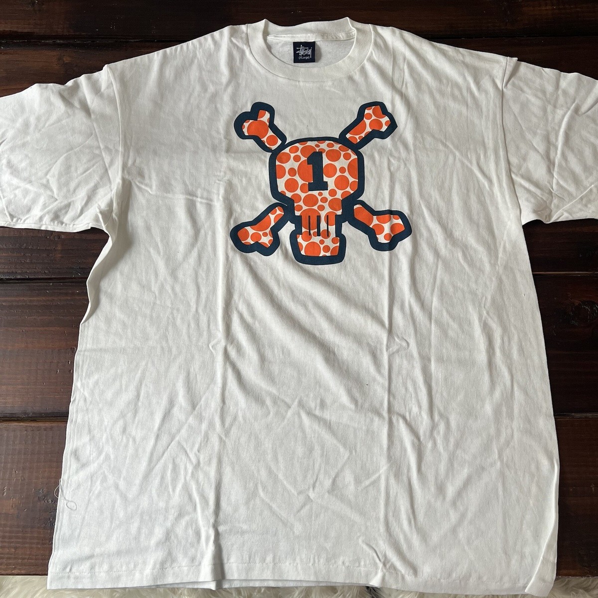 Vintage Japanese Stussy Skull Cross Bones T-Shirt Size XL