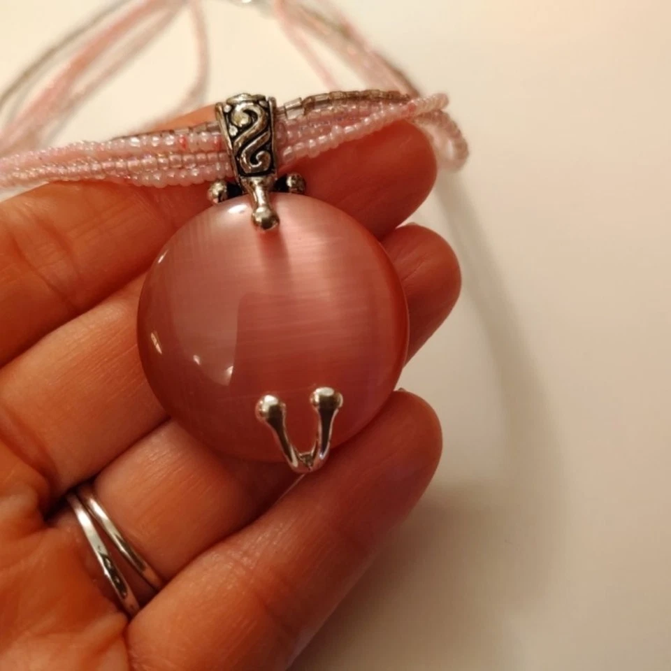 Premier Design Pink Cats Eye Pendant Necklace 1413 - Image 4 of 4