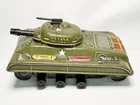 Marx 1950's Wind-up Tin Litho Army Tank w/ Canon & Machine Gun