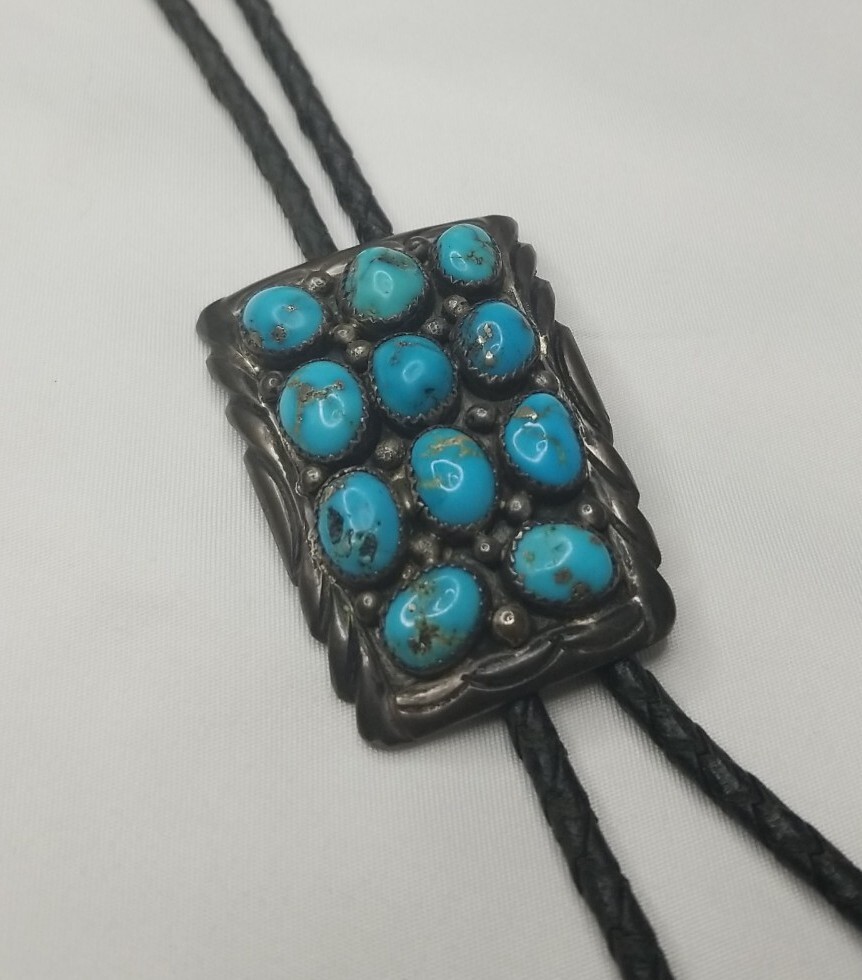 Vintage Native American Navajo signed (S) Sterling turquoise 11 stone ...