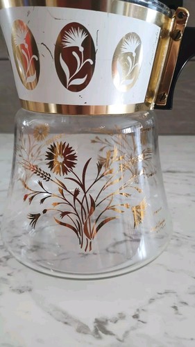 Vintage David Douglas 8 Cup Flameproof Coffee Carafe Gold Wheat Thistle Pattern - Picture 5 of 14