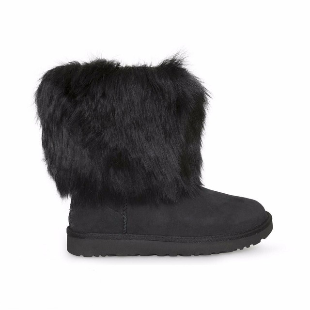 UGG Womens Short Sheepskin Fluff Cuff BOOTS Black Size 8 Warm Winter