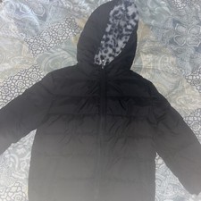 Girl Puffer Coat Size 4T Wonder Nation Black Fuzzy Lined Grey Black Cheetah New