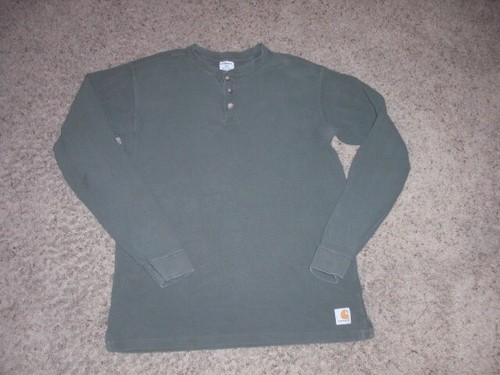 Carhartt Green Cotton Button Neck HENLEY Style Long SLV Shirt XL (passt wie eine M)