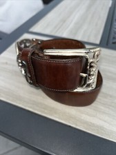 Brighton Belt Silver Swirl Brown Leather Small 49809 Made in USA
