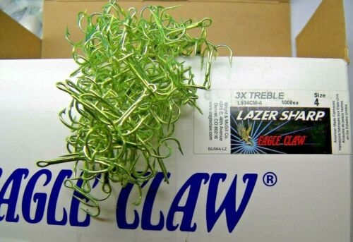  Eagle Claw Fishing Hooks Chartreuse Treble lot 10 Tackle Spinner Lure Trout #4 - Picture 1 of 4