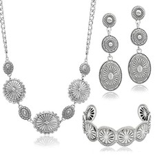 3 Pcs Western Concho Costume Jewelry Set for Women Western Vintage Silver A