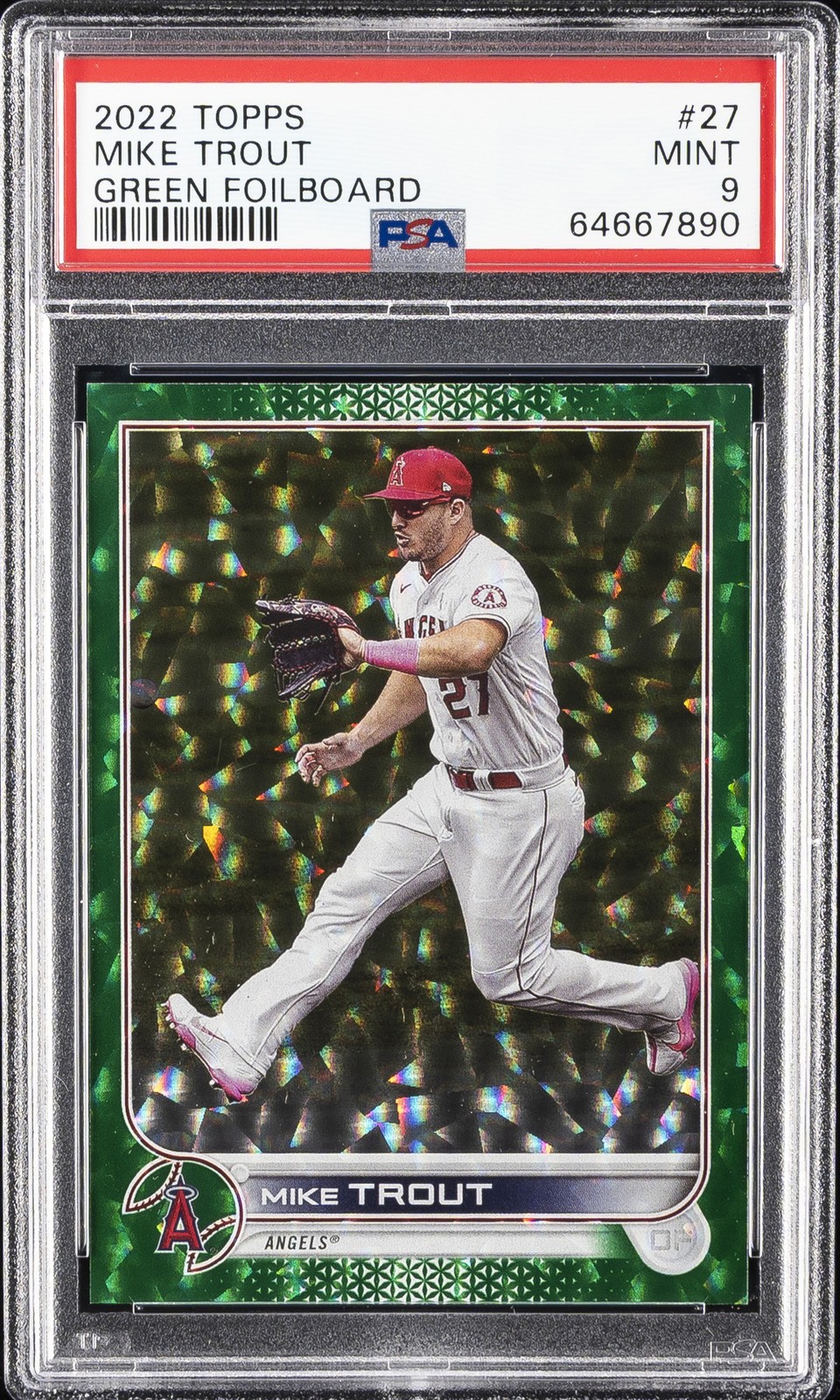 2022 TOPPS GREEN FOILBOARD #27 MIKE TROUT 109/499 PSA 9