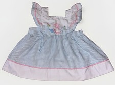 Vintage Cradle Togs Baby Dress, Embroidered Blue Striped Cottagecore Pinafore