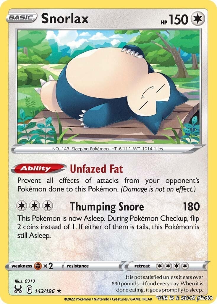 Snorlax 143/196 (HP) Reverse Holofoil - SWSH11: Lost Origin - Pokemon