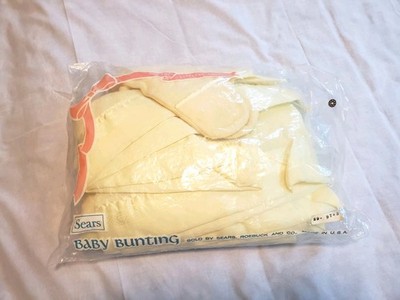 Vintage Sears Baby Bunting Set Yellow Lined Crib Quilt Blanket With Hooded Coat
