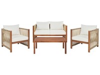 Lounge Set 4-Teilig Akazienholz Hellbraun / Beige Mit Kissen Cremeweiß Antria