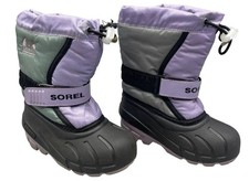 kids sorel snow winter boots purple black hook loop flurry lining size 10 READ