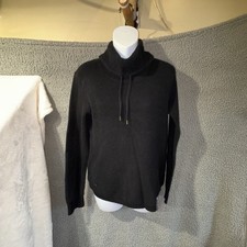 Lauren Ralph Lauren Women Large Black Waffle Knit Pullover Cowl Neck Drawstring