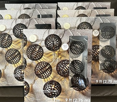 Lot Of 7 Boxes Ashland 10 Count LED String Lights Faux Rattan Ball 9  Each. NIB