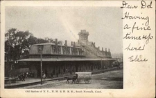 NORWALK CONNECTICUT CT Railroad Train Station Depot Antique Postcard