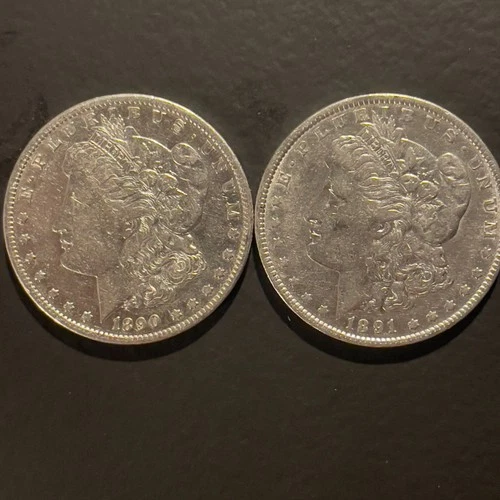 MORGAN SILVER DOLLARS, ESTATE SALE, COLLECTION, AU, 1890 AND 1891