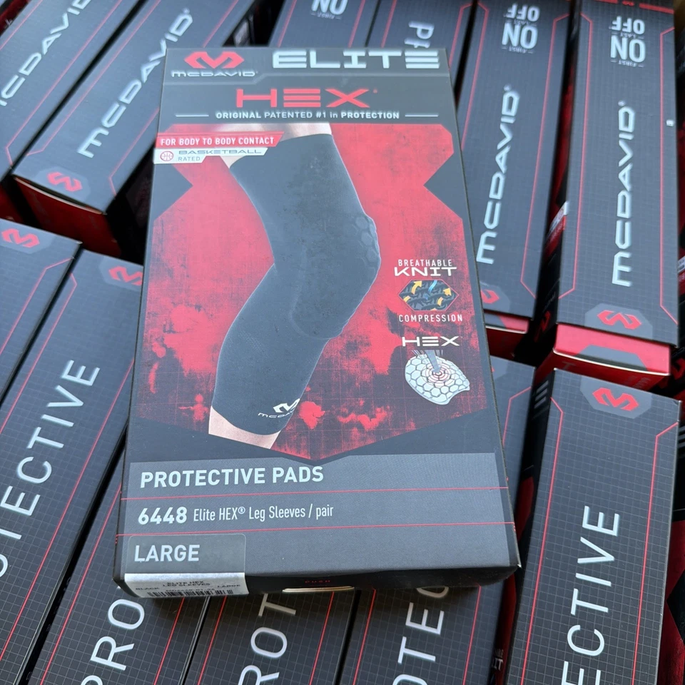 New!McDavid elite hex protective pads 6448 leg sleeves/pair size large 15.5–16.5