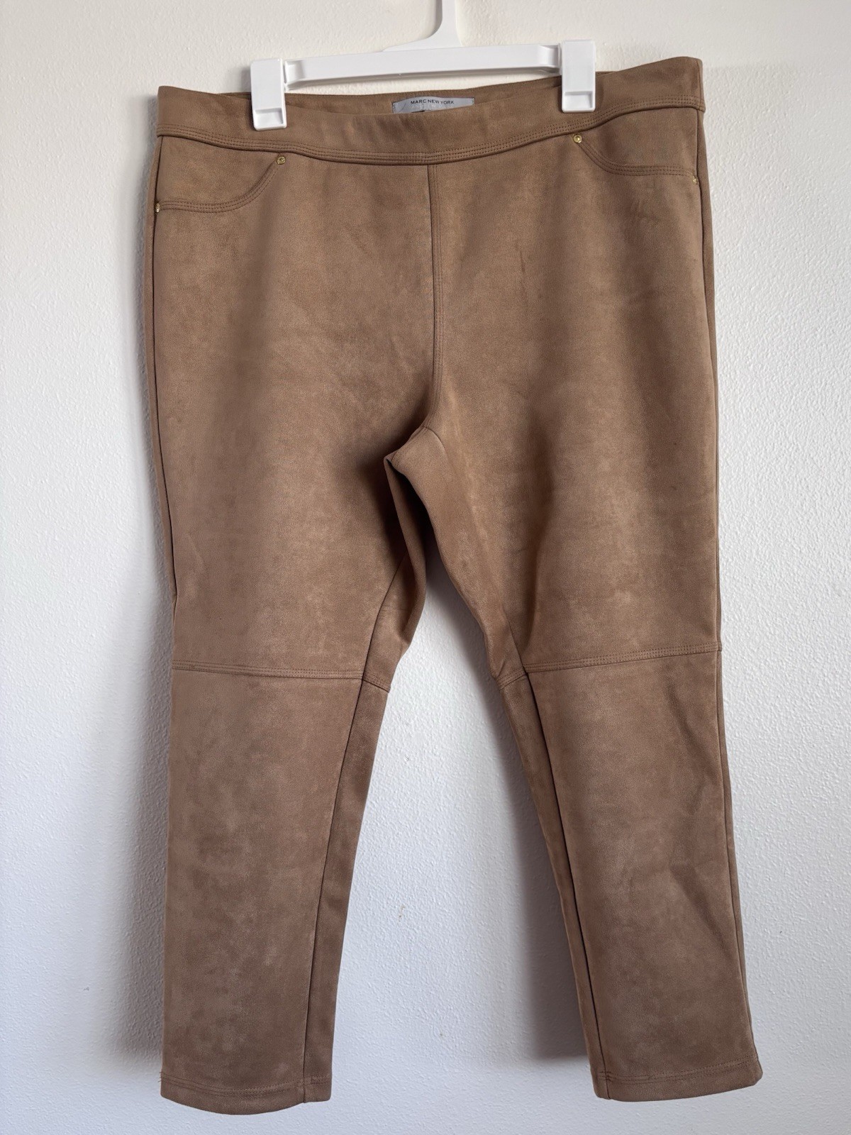 Marc New York Women’s Faux Suede Brown Slim Fit Stretch Pants Petite XL