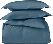 Coyuchi Organic Sateen Duvet Cover Set Cerulean Full/Queen GOTS Certified Cotton
