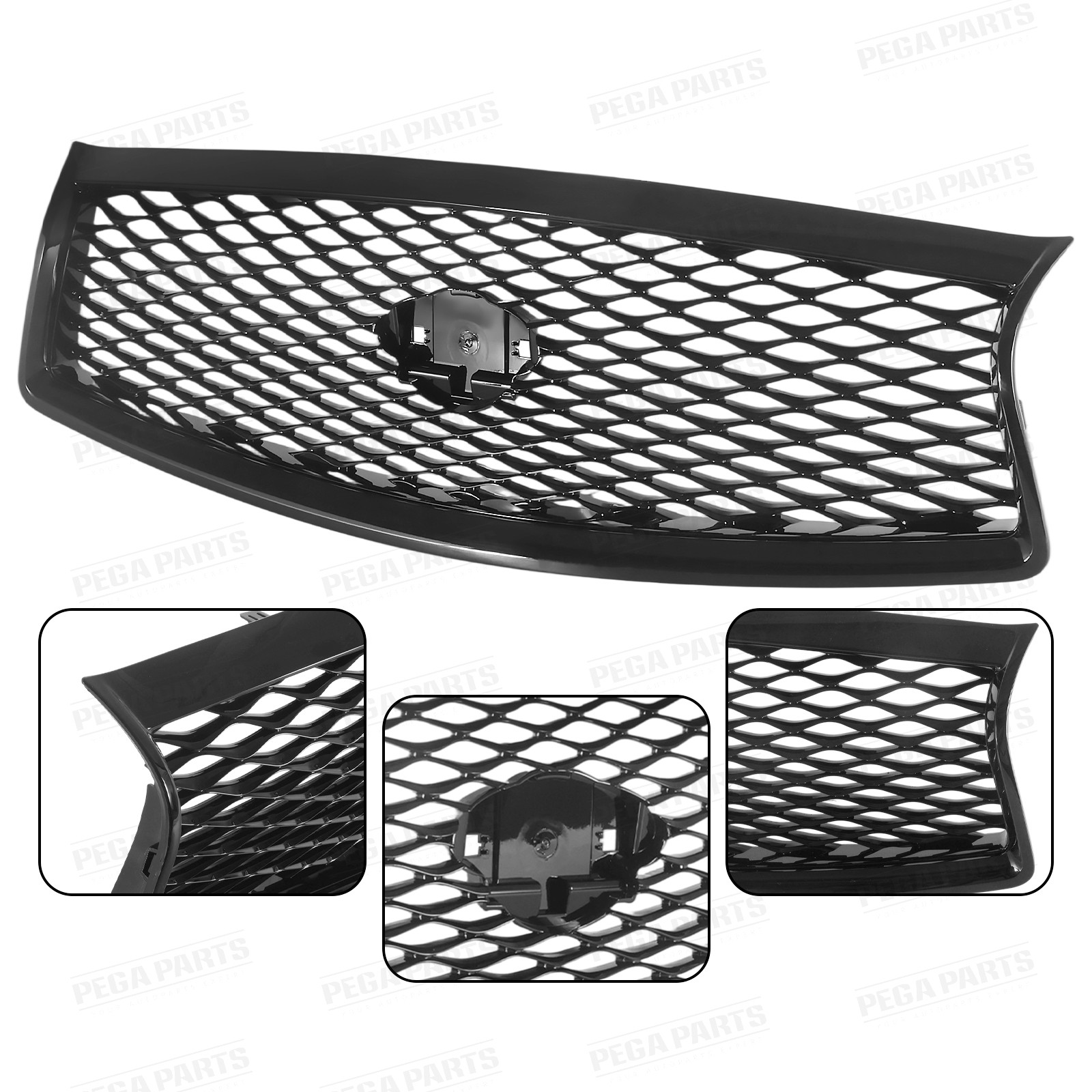 For Infiniti Q50 2014-2017 Front Mesh Bumper Upper Hood Grille Gloss Black Grill