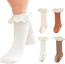 Infant Frilly Baby Girls Knee High Socks Newborn Thigh Lace Ruffle Long Socks To