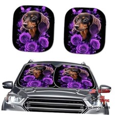 Print Car Windshield Sun Shade 2 Piece Front Window Funny Beagle Dog Floral