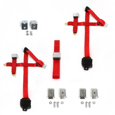 Chevy Impala 1971 - 1976 Airplane 3pt Red Retractable Bench Seat Belt Kit w/ Bra