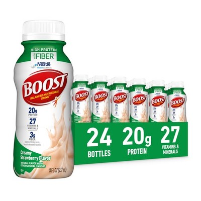 BOOST High Protein Nutritional Drink Strawberry with Fiber 8oz Bottles - 24pk