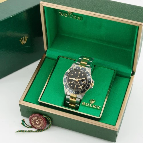 Men's Rolex OP GMT-Master 40mm Two-Tone 7" Ref.#1675 Black Dial/Bezel #W236190-1