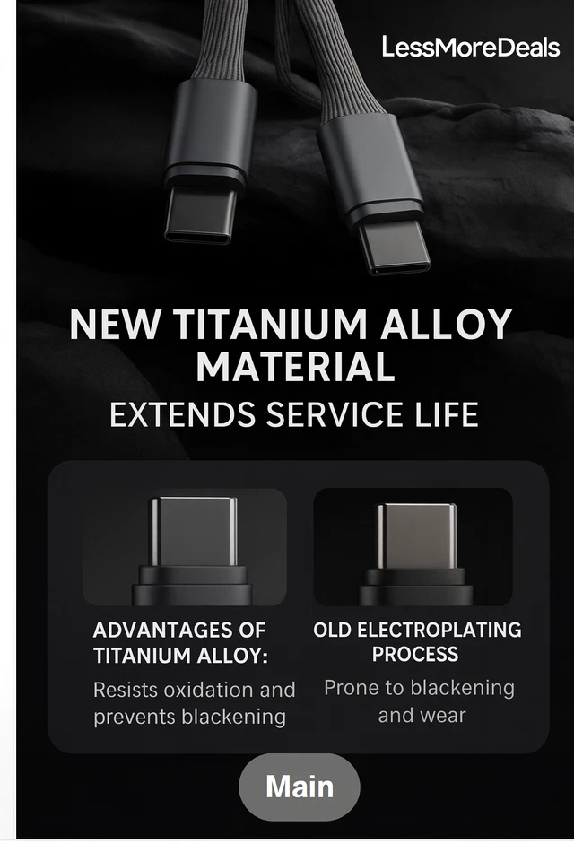 Cable de carga rápida 2M PD 27W USB-C a C – Titanio trenzado carga Android Foto 2 de 4