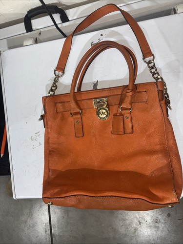 Michael Kors Nouveau Hamilton Small Pebble Leather Satchel Burnt Orange Preowned
