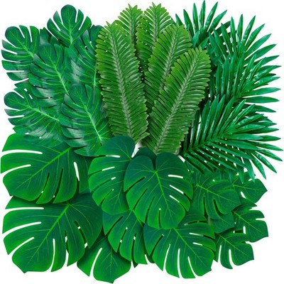 108 Pack Palm Leaves Artificial Tropical Monstera - 6 Kinds Large Small Green Fa