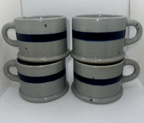 Dansk BLT Mugs Blue Band/Stripe Speckled Stoneware Niels Refsgaard Japan EC Set4