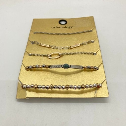 Urbanology Bracelet Set 5 Layering Bracelets Silver Gold Tones Stretch Clasp New - Picture 2 of 6