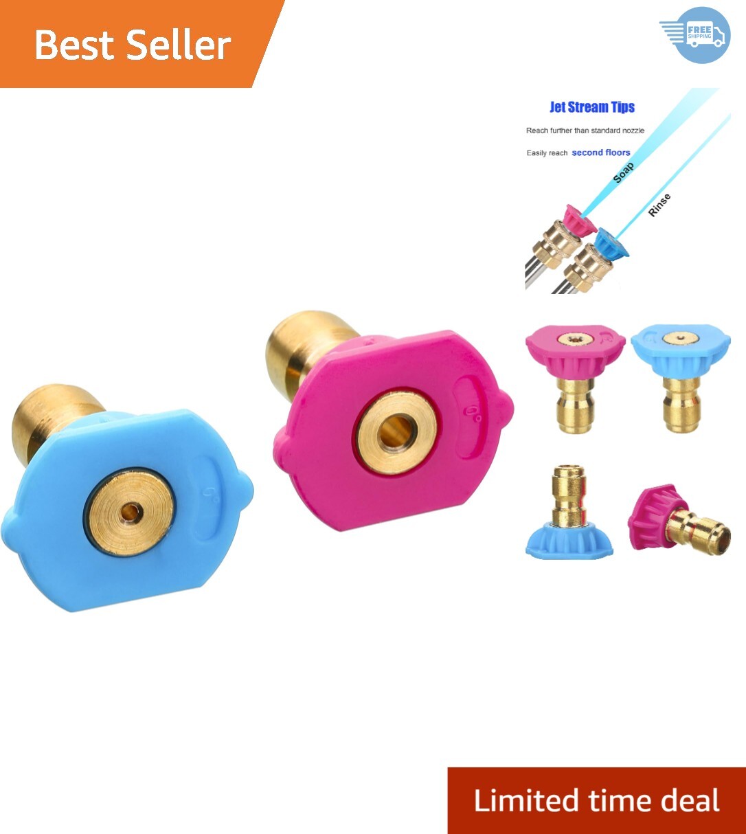 Long Range Power Washer Nozzle Tips - Quick Connect Soap & Rinse Mode, 4000 PSI