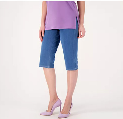 Susan Graver Pants Cool Touch Denim Pedal Pusher Shorts Light Blue sz 4 A588565