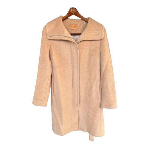 Sz 4 Cole Haan Alpaca Wool Belted Zip Up Long Coat Camel Tan Peru - Picture 4 of 10
