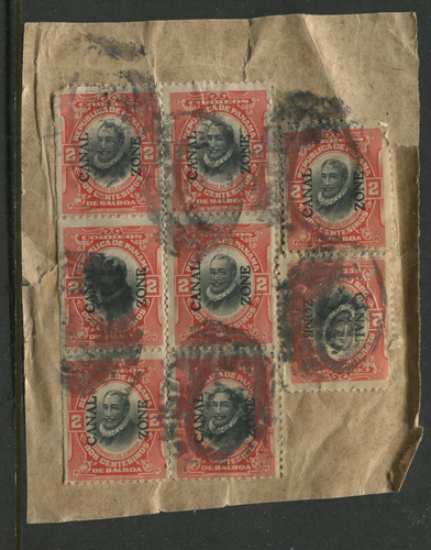 Canal Zone 39g Used Booklet Pane & Large Lot of 47 Used 39c Stamps All on Piece
