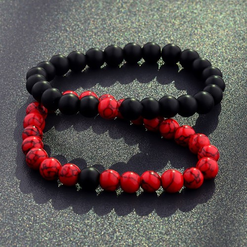 Couple His & Hers Distance Healing Bracelet Black Red Lava Bead Matching YinYang - Picture 2 of 156