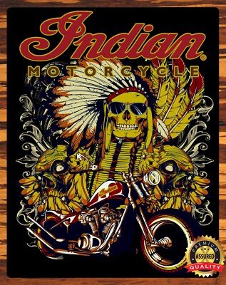 Indian Head 看板 RRLビンテージ vintage 20s 30s Indian Motorcycles - Indian Skull Chief - Rare - Metal Sign 11 x