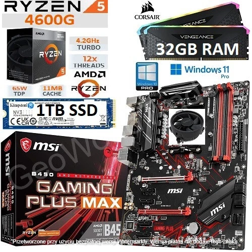 AMD Ryzen 5 4600G + 32GB RGB RAM + 1TB SSD + MSI B450 GAMING PLUS MAX