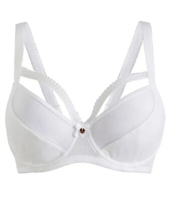 Bügel BH weiß mit edlem Spitze Zierband am Dekollete Cup F Gr 75 - 105 neu 23513