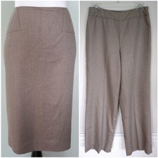 CARLISLE 2 pc. Beige Tan Silk Wool Herringbone Career Work Pants Skirt Size 6