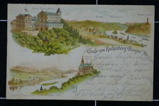Gruß aus Litho AK Bingen 1898 gelaufen Hotel Rochusberg Kirche Rhein Kapelle